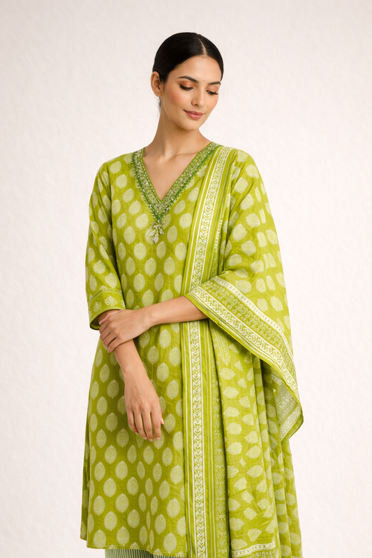 Green printed floral