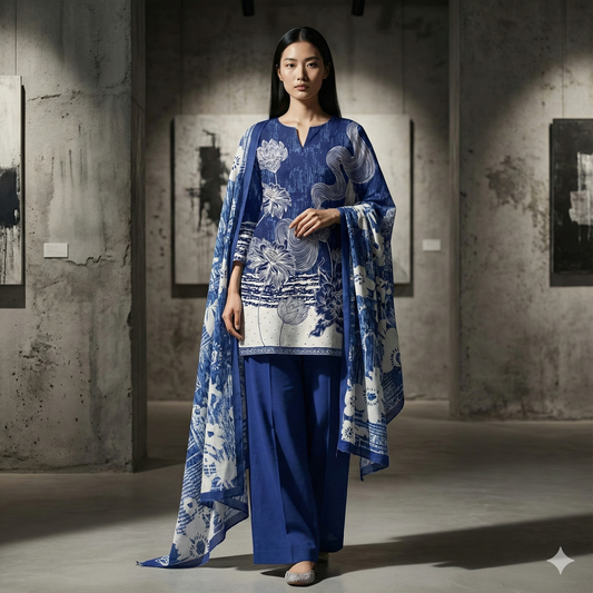 Blue printed floral rayon